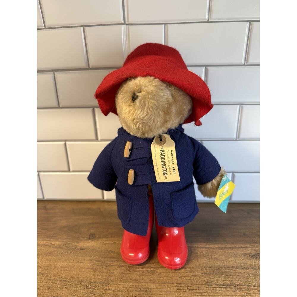 Vtg Paddington Bear Plush Stuffed Animal Red Boots Darkest Peru to England